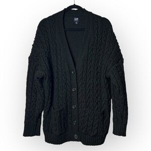 Gap Black Cable Knit Button Up Sweater L